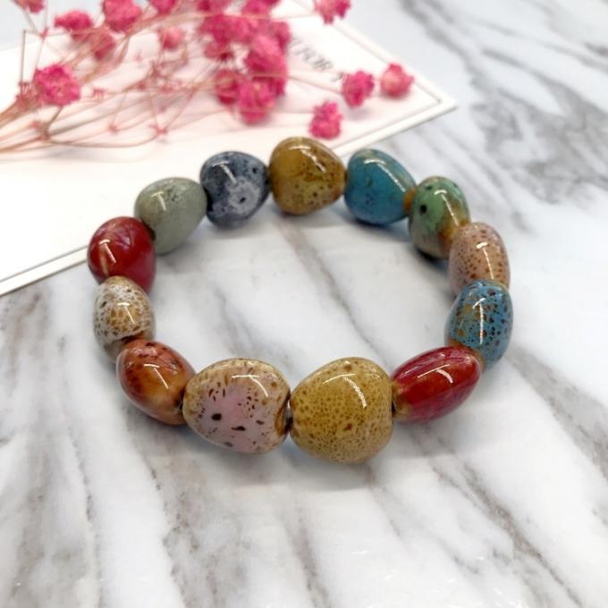 Ethnischer Stil Herzverkauf Hochtemperatur Blumenglas Farbiges Keramikglas Keramikarmband Retro Multi-Style Gemaltes Armband