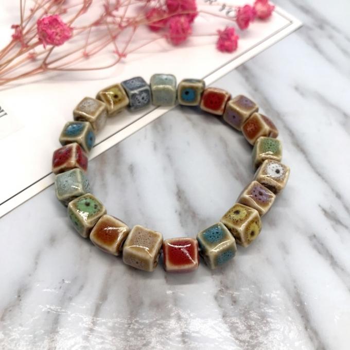 Ethnischer Stil Herzverkauf Hochtemperatur Blumenglas Farbiges Keramikglas Keramikarmband Retro Multi-Style Gemaltes Armband