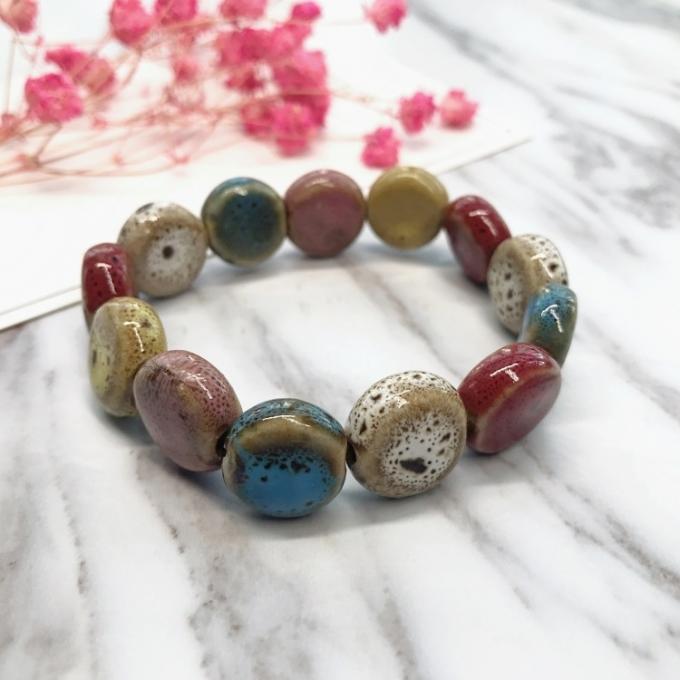 Ethnischer Stil Herzverkauf Hochtemperatur Blumenglas Farbiges Keramikglas Keramikarmband Retro Multi-Style Gemaltes Armband